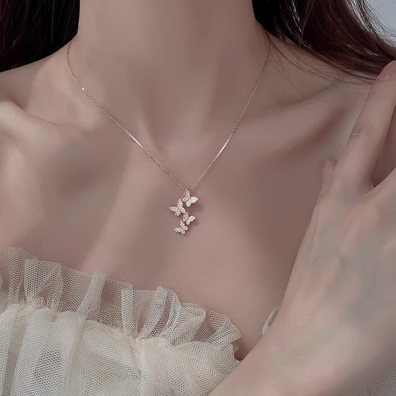 XINSHUN Real 925 Sterling Silver Long Zircon Butterfly Necklaces Necklace for Women Ladies - Image 3